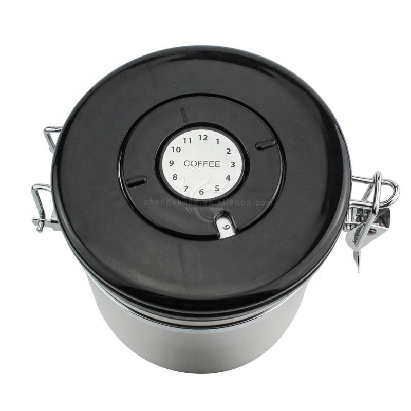 2 Size Stainless Steel Coffee Bean Container Airtight Coffee Vault Kitchen Storage With Date Tracking Canister