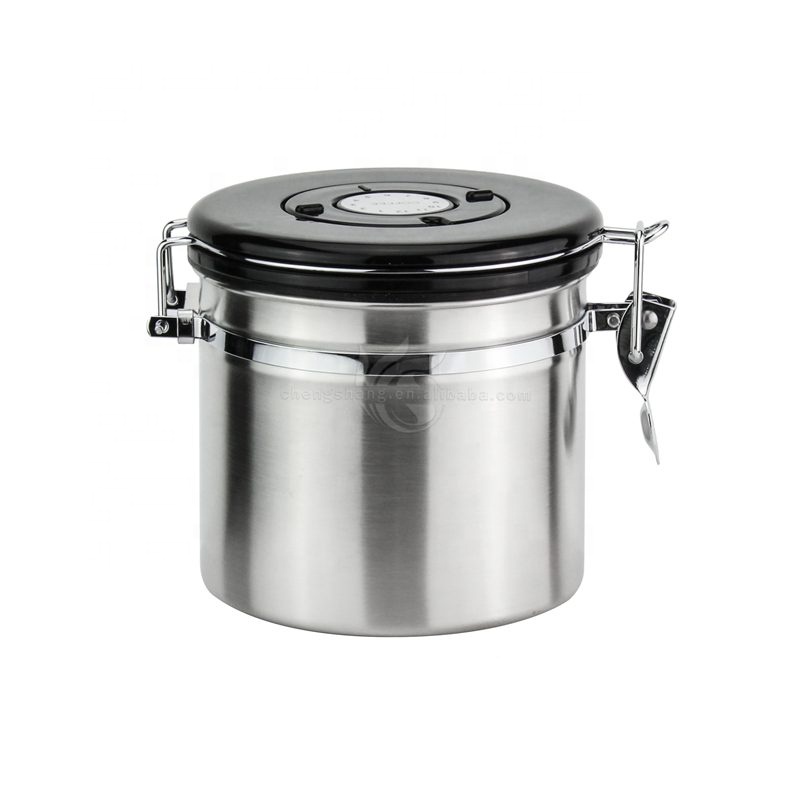 2 Size Stainless Steel Coffee Bean Container Airtight Coffee Vault Kitchen Storage With Date Tracking Canister
