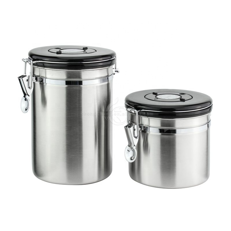 2 Size Stainless Steel Coffee Bean Container Airtight Coffee Vault Kitchen Storage With Date Tracking Canister