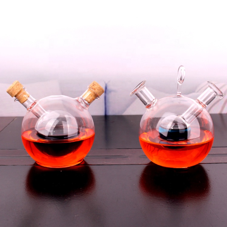 2 in 1 Ball shape borosilicate glass oil vinegar dispenser bottle with cork