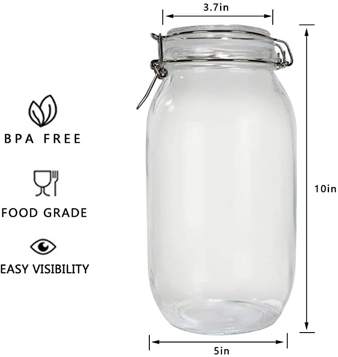 2-liter transparent glass tank with sealing cover and leakproof rubber gasket, wide mouth storage container