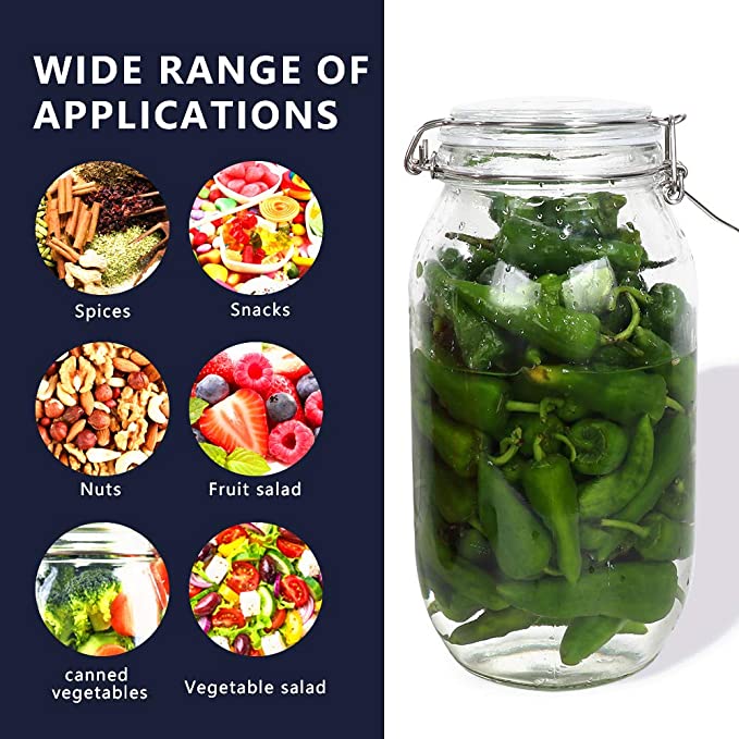 2-liter transparent glass tank with sealing cover and leakproof rubber gasket, wide mouth storage container