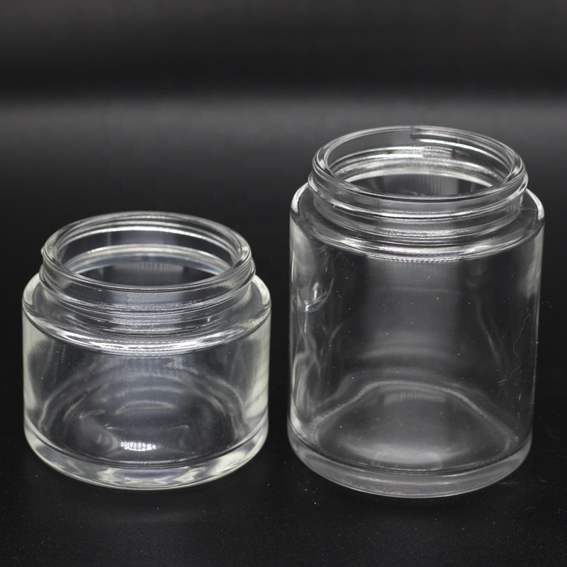 2 oz 3 oz clear glass jar with 48mm white child resistant cap for powder cbd flower
