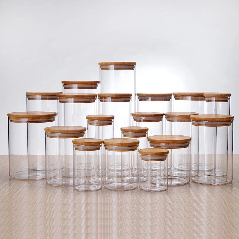 2 oz 4 oz 8 oz 10 oz 12 oz 14 oz 16 oz borosilicate glass storage jar bamboo glass cosmetic container with bamboo lid storage-63