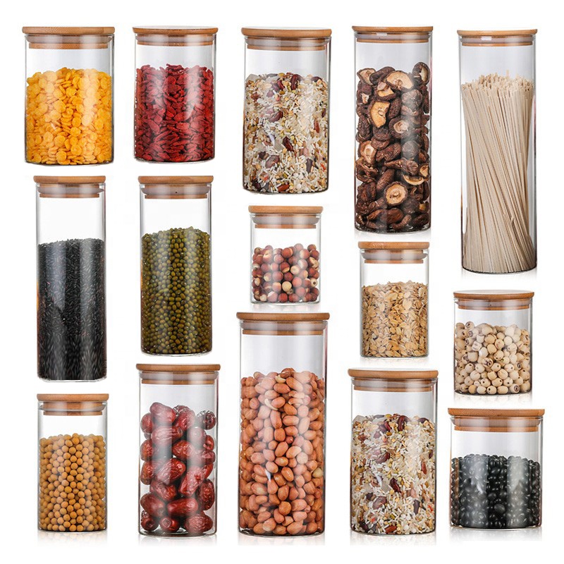 2 oz 4 oz 8 oz 10 oz 12 oz 14 oz 16 oz borosilicate glass storage jar bamboo glass cosmetic container with bamboo lid storage-63