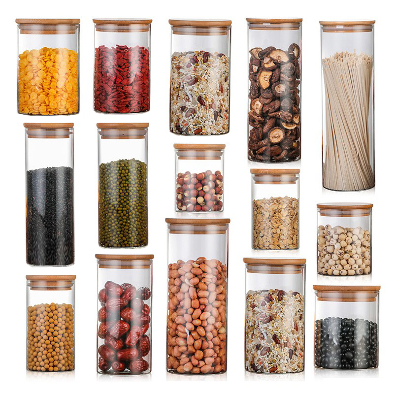2 oz 4 oz 8 oz 10 oz 12 oz 14 oz 16 oz honey cand food candy glass container borosilicate glass jar with bamboo lid storage-67A