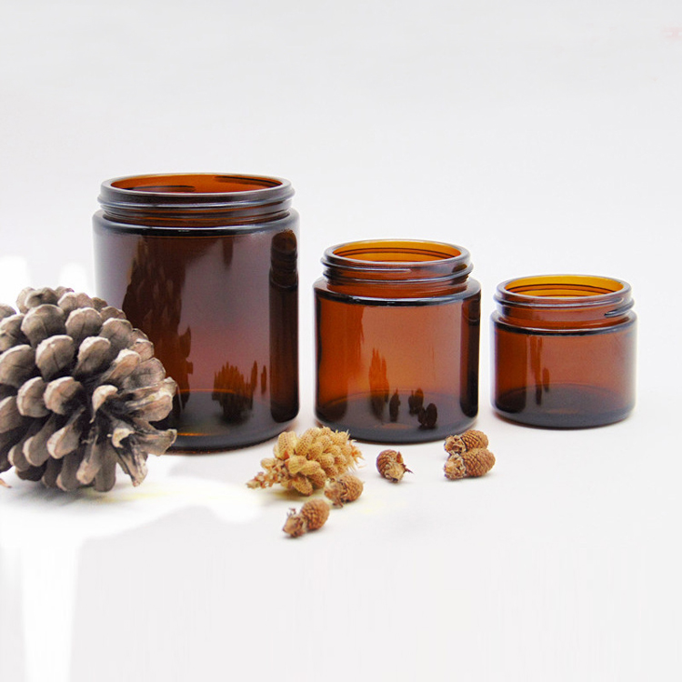 2 oz 4 oz 8 oz Amber Candle Straight Sided Glass Jars with Black Lids