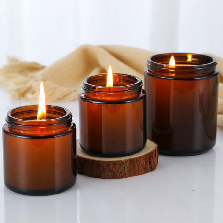 2 oz 4 oz 8 oz Amber Candle Straight Sided Glass Jars with Black Lids