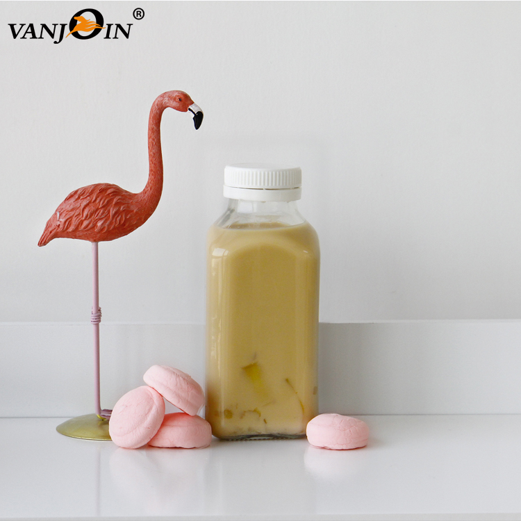 2 oz 4 oz 8 oz Fresh Cold Pressed Juice French Square Glass Bottles With Black Screw Cap