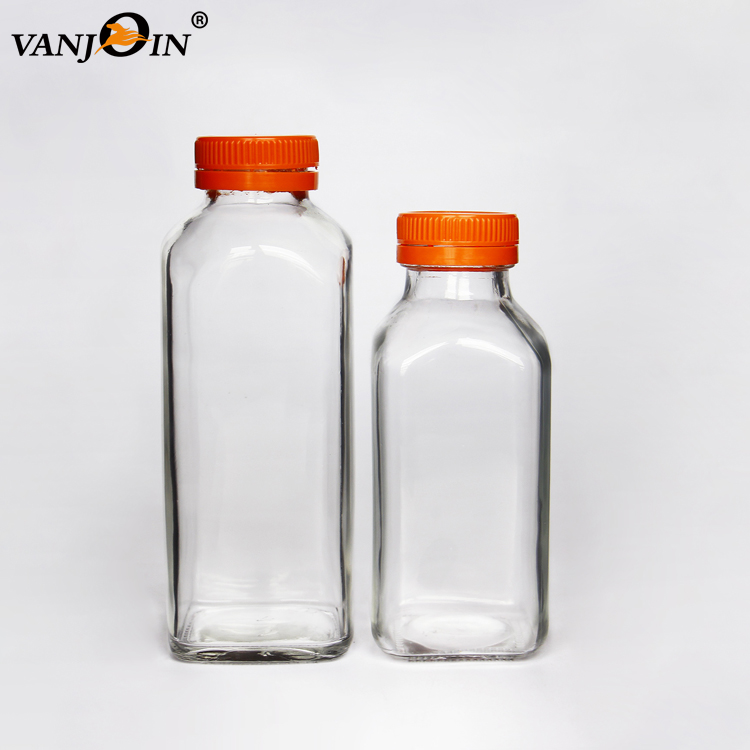 2 oz 4 oz 8 oz Fresh Cold Pressed Juice French Square Glass Bottles With Black Screw Cap