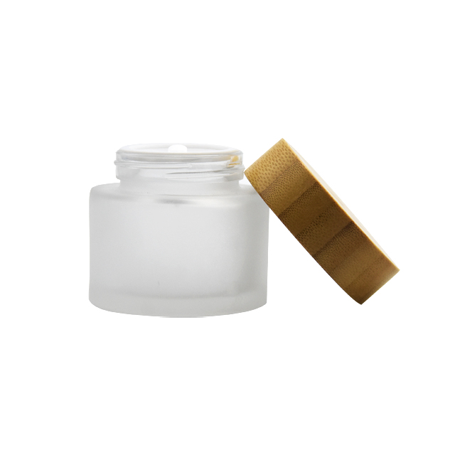 2 oz 50ml 100g frosted luxury white empty container wooden bottles  glass bamboo cream cosmetic jar for cosmetics and lids