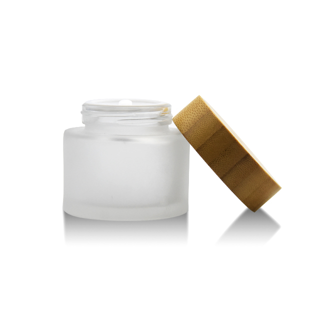 2 oz 50ml 100g frosted luxury white empty container wooden bottles glass bamboo cream cosmetic jar for cosmetics and lids