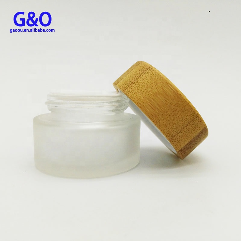 2 oz 50ml 100g frosted luxury white empty container wooden bottles glass bamboo cream cosmetic jar for cosmetics and lids