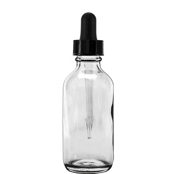 2 oz / 60 ml Boston Round Glass Bottle with Glass Eye Dropper for essential oils
