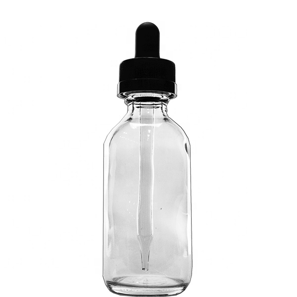 2 oz / 60 ml Boston Round Glass Bottle with Glass Eye Dropper for essential oils