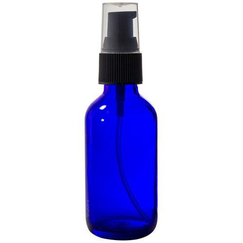 2 oz 60ml Cobalt Blue Glass Boston Round Treatment Pump Bottle with Funnel and Labels for essential oils aromatherapy
