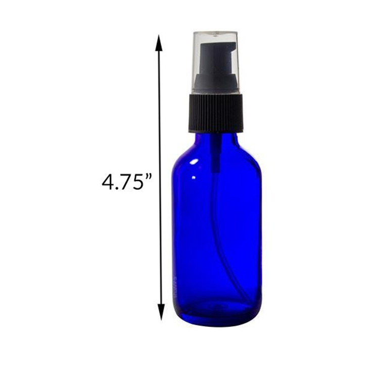 2 oz 60ml Cobalt Blue Glass Boston Round Treatment Pump Bottle with Funnel and Labels for essential oils aromatherapy