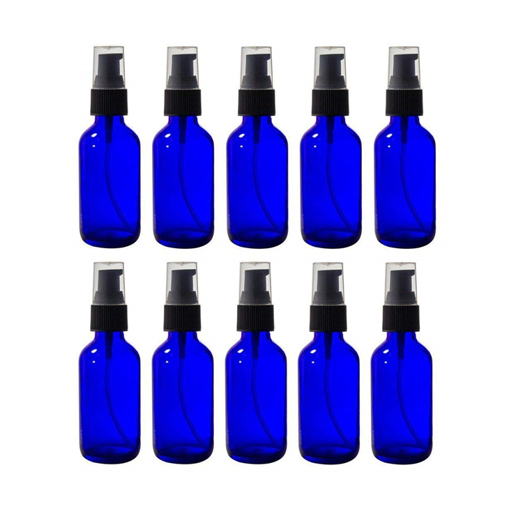 2 oz 60ml Cobalt Blue Glass Boston Round Treatment Pump Bottle with Funnel and Labels for essential oils aromatherapy