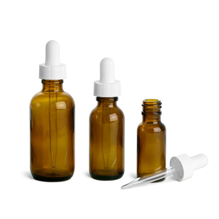 2 oz 60ml Essential Oil Amber Glass Round Bottles with White Bulb Glass Droppers