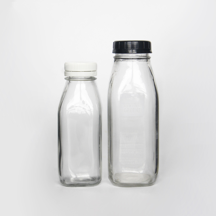 2 oz 60ml Mini Clear French Square Glass Bottle for Juice Beverage With Screw Plastic Lids