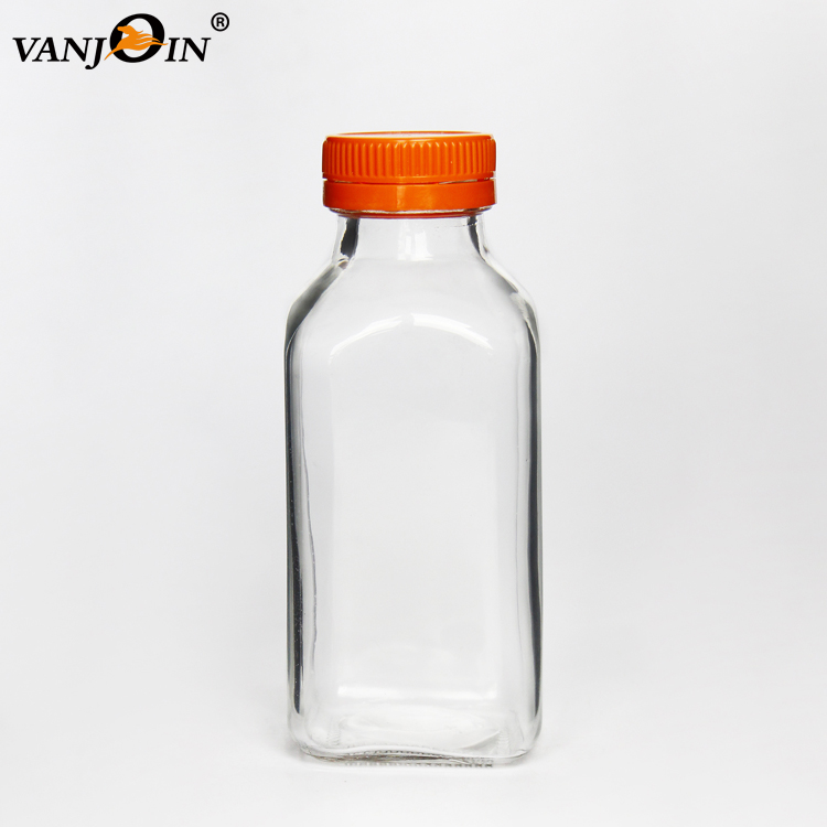 2 oz 60ml Mini Clear French Square Glass Bottle for Juice Beverage With Screw Plastic Lids