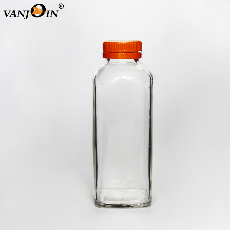 2 oz 60ml Mini Clear French Square Glass Bottle for Juice Beverage With Screw Plastic Lids