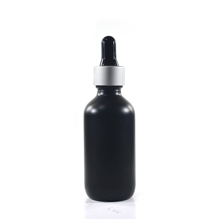 2 oz 60ml matte black boston round glass bottle with dropper cap for essential oil