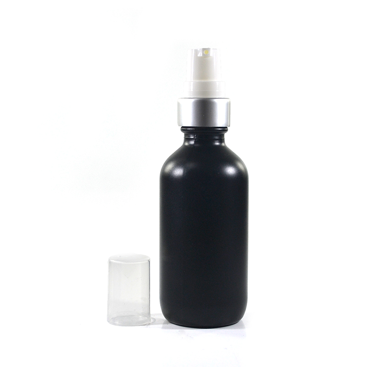 2 oz 60ml matte black boston round glass bottle with dropper cap for essential oil