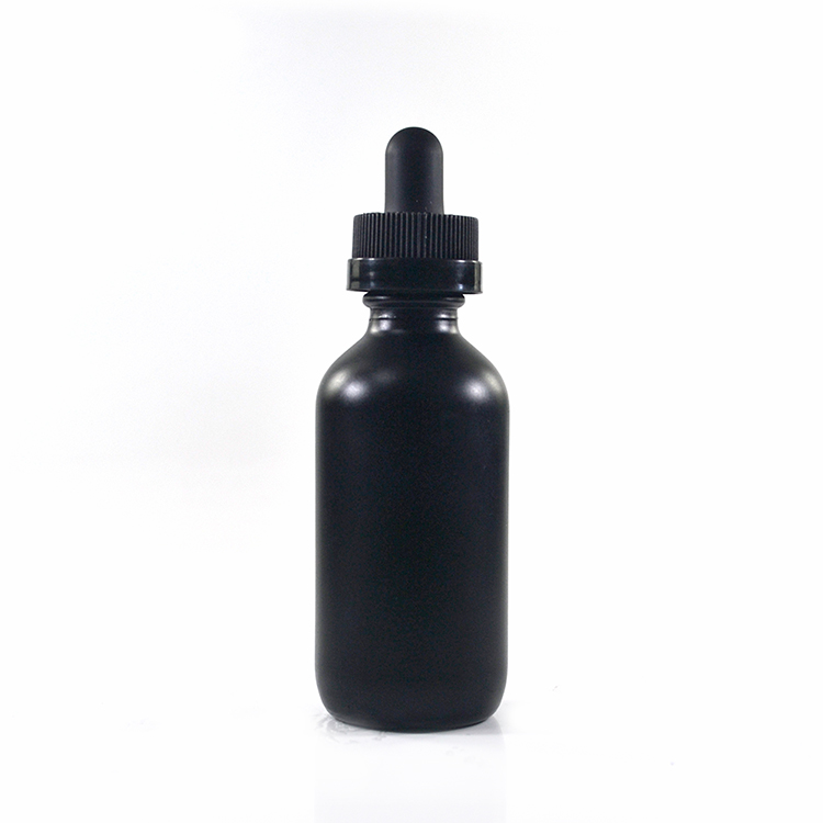 2 oz 60ml matte black boston round glass bottle with dropper cap for essential oil
