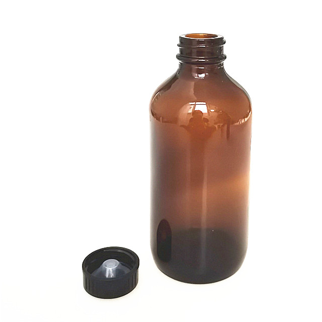 2 oz 8 oz 250 ml amber boston round glass bottles with black bakelite cap
