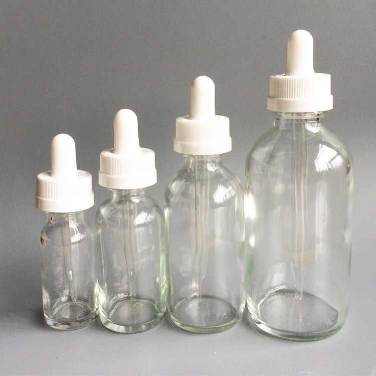 2 oz Dropper caps glass bottles for E liquid 60ml clear frosted Boston Round Glass Bottle