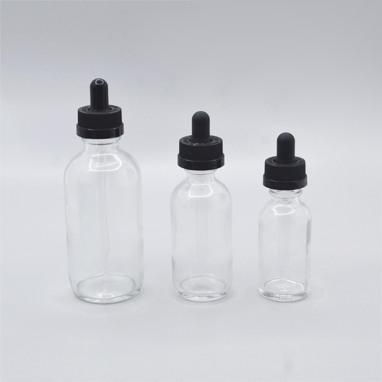 2 oz Dropper caps glass bottles for E liquid 60ml clear frosted Boston Round Glass Bottle