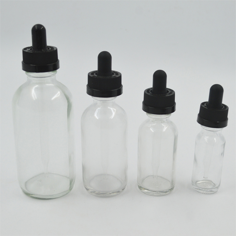 2 oz Dropper caps glass bottles for E liquid 60ml clear frosted Boston Round Glass Bottle
