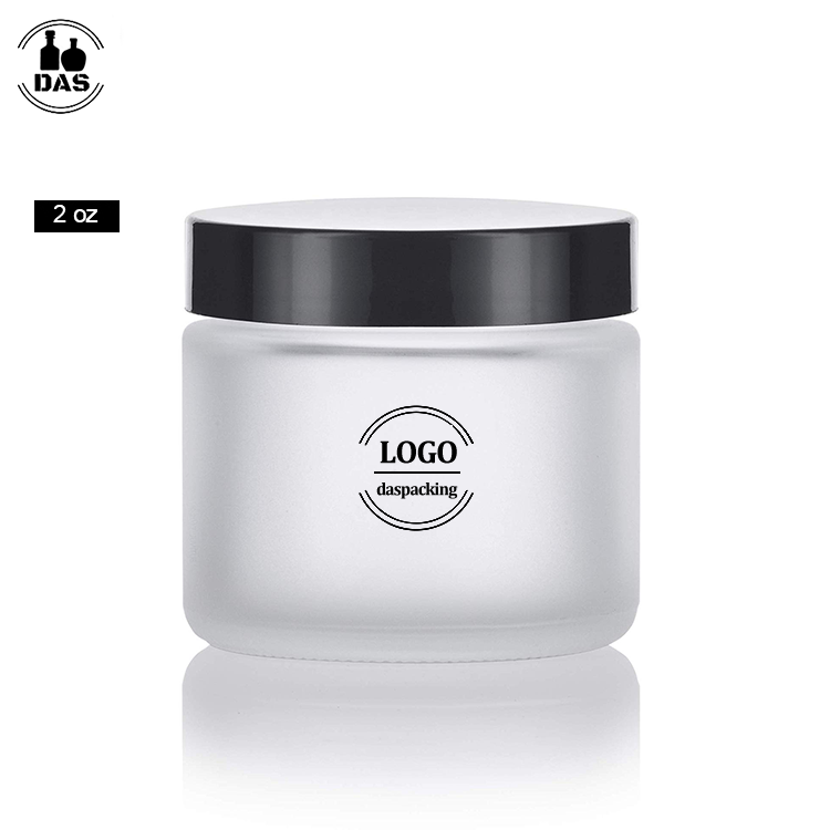 2 oz Frosted Clear Glass Straight Sided Jars With Black Smooth Foam Lined Lids