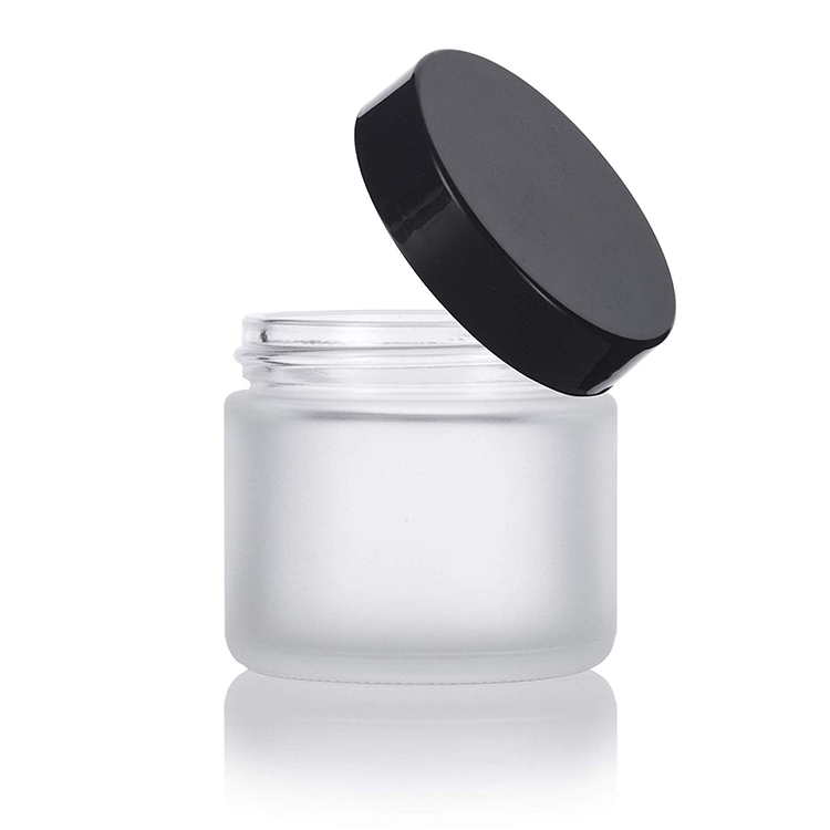 2 oz Frosted Clear Glass Straight Sided Jars With Black Smooth Foam Lined Lids