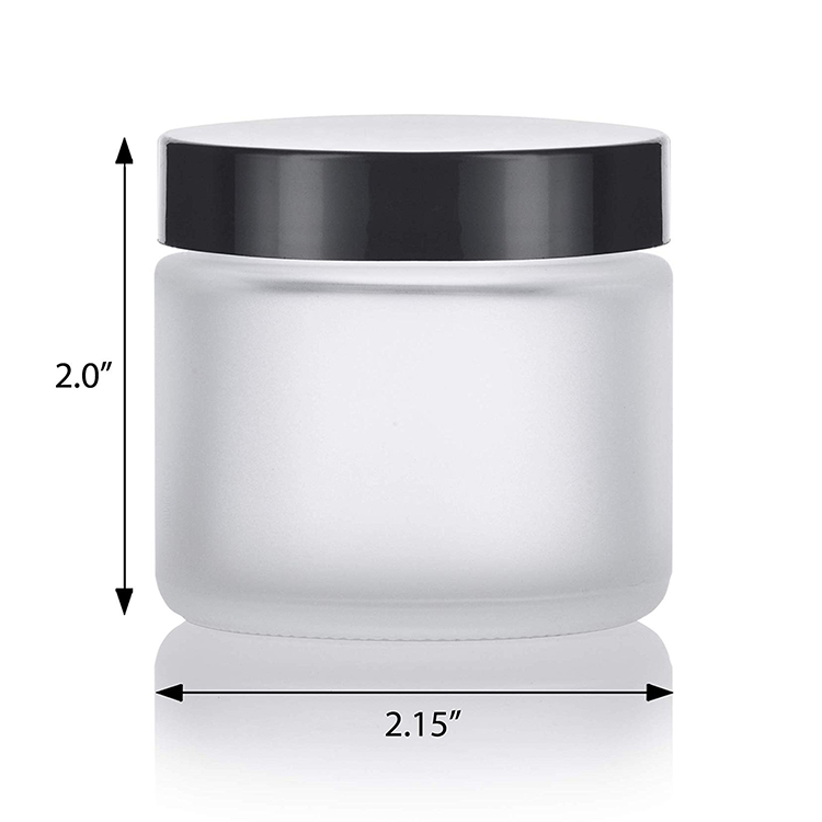 2 oz Frosted Clear Glass Straight Sided Jars With Black Smooth Foam Lined Lids