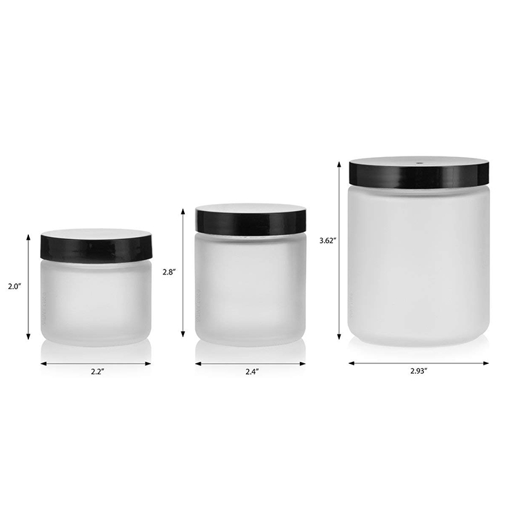 2 oz Frosted Clear Glass Straight Sided Jars With Black Smooth Foam Lined Lids