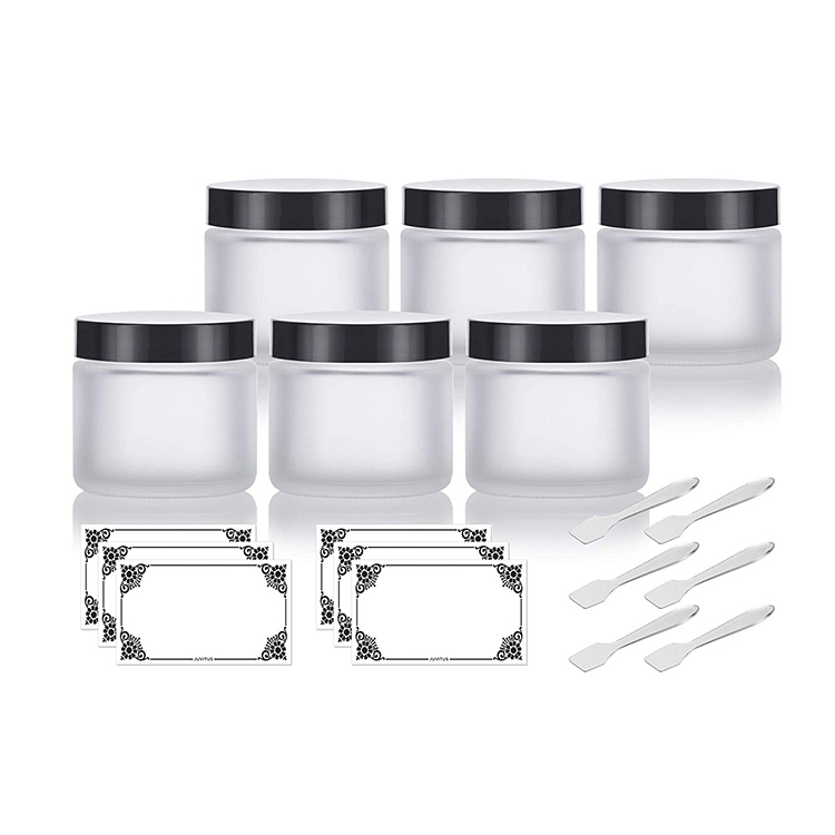 2 oz Frosted Clear Glass Straight Sided Jars With Black Smooth Foam Lined Lids