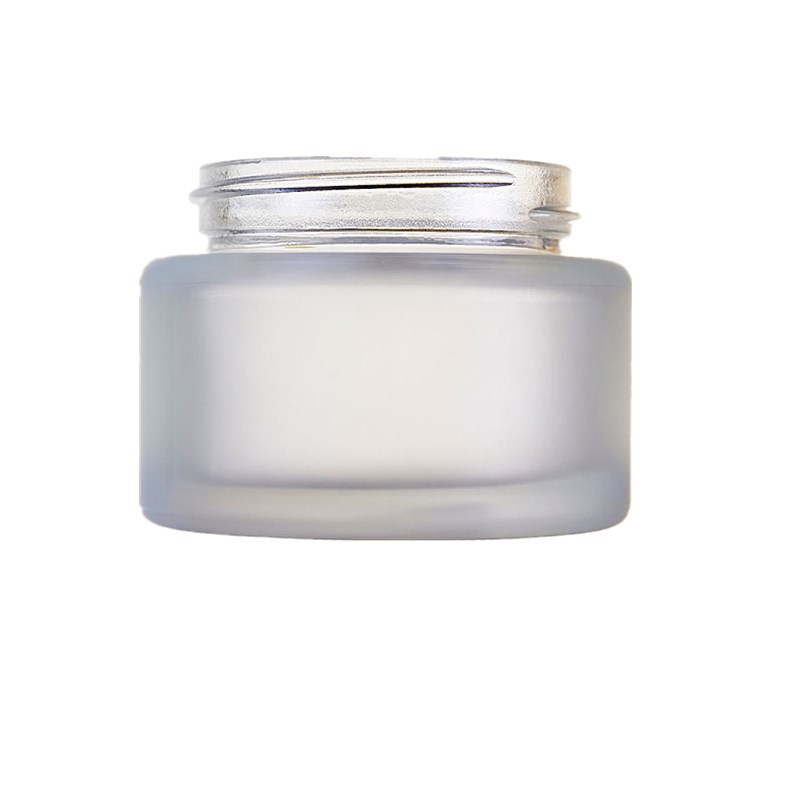 2 oz Frosted Clear Glass Straight Sided Jars With Black Smooth Lids
