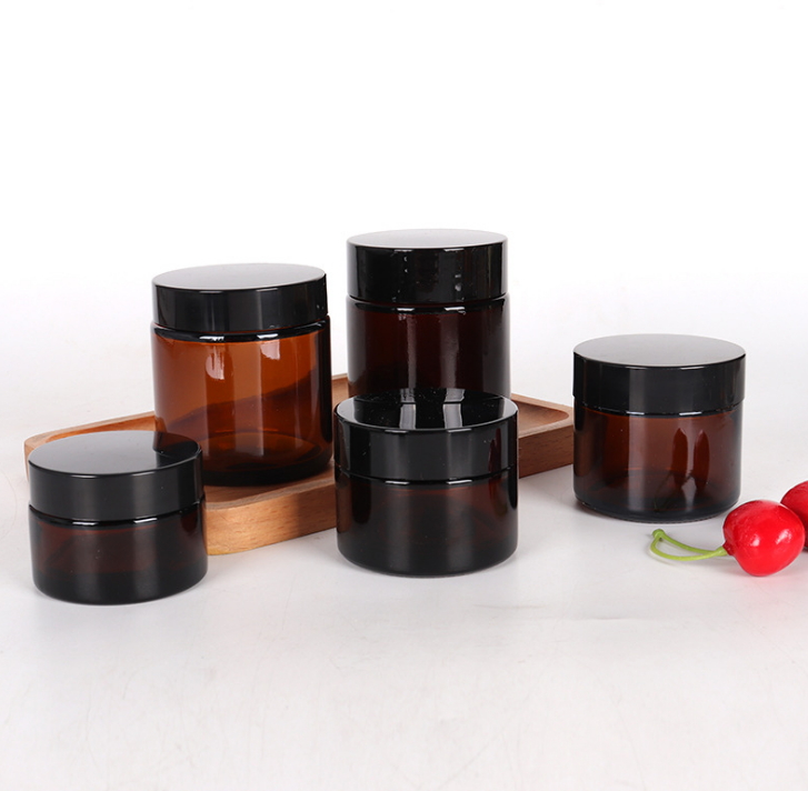 2 oz Translucent Brown Refillable Cosmetic Cream Containers 100g Amber Glass Jar for Body Scrub