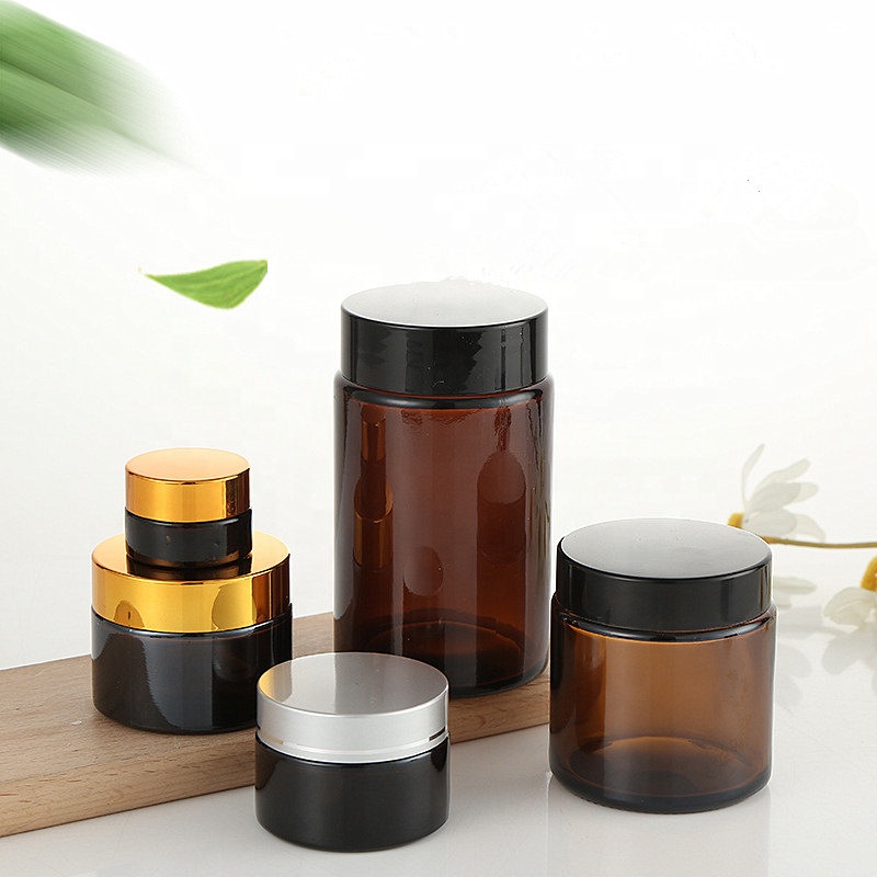 2 oz Translucent Brown Refillable Cosmetic Cream Containers 100g Cream Jars 4oz Amber Glass Jar