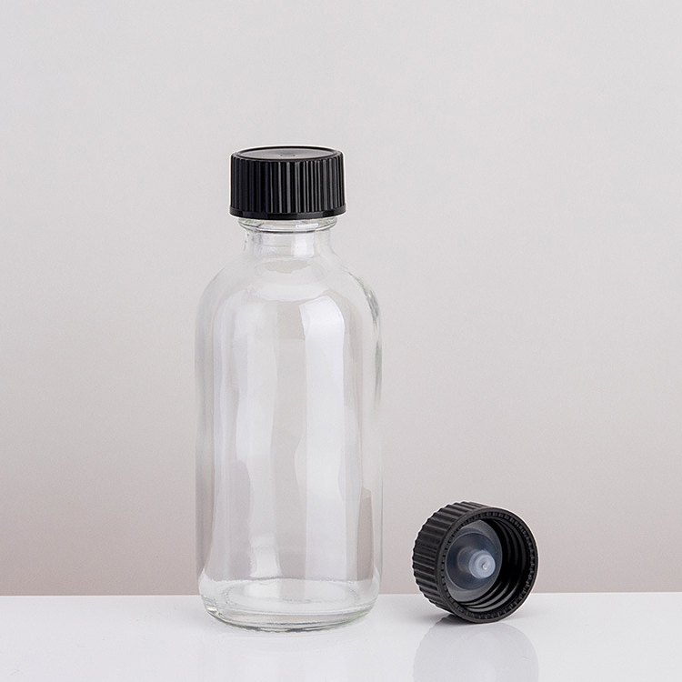 2 oz boston round glass dropper bottles clear essential oil bottle for serum packaging