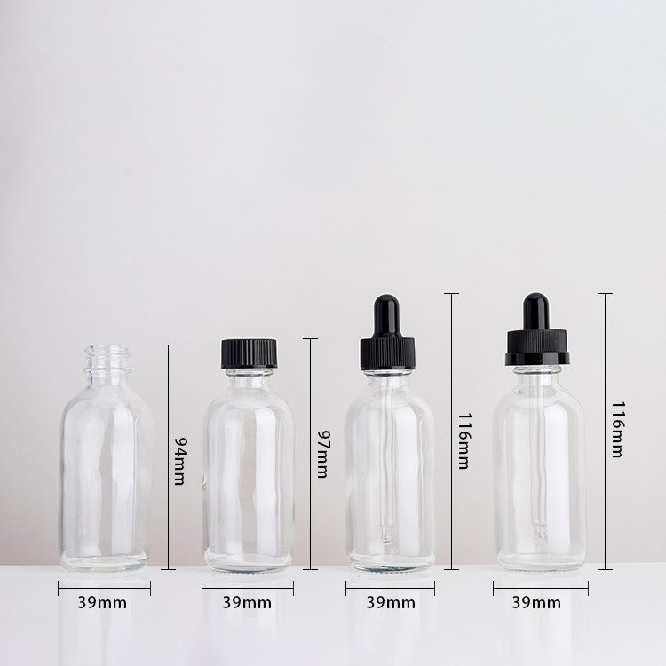 2 oz boston round glass dropper bottles clear essential oil bottle for serum packaging