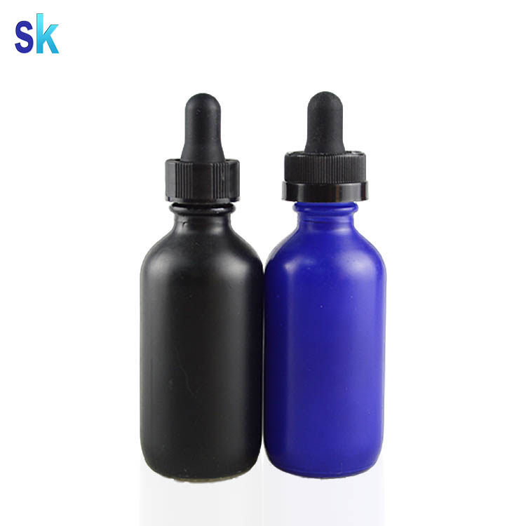 2 oz cobalt blue boston round glass e liquid dropper bottle