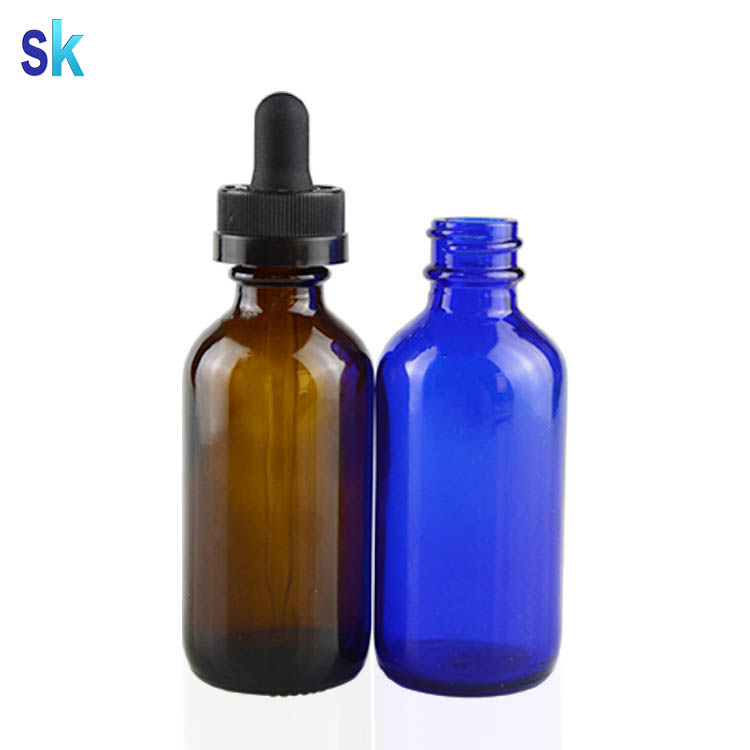 2 oz cobalt blue boston round glass e liquid dropper bottle