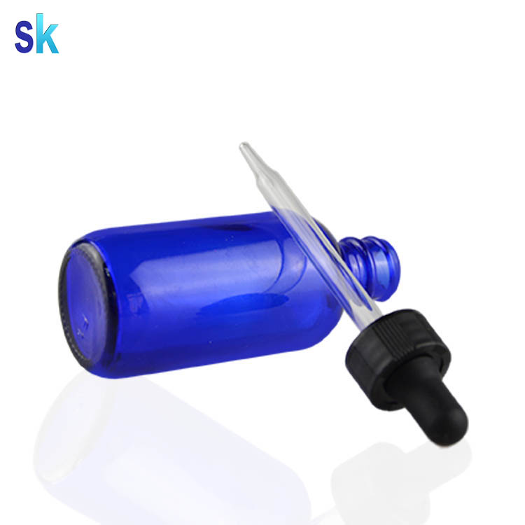 2 oz cobalt blue boston round glass e liquid dropper bottle