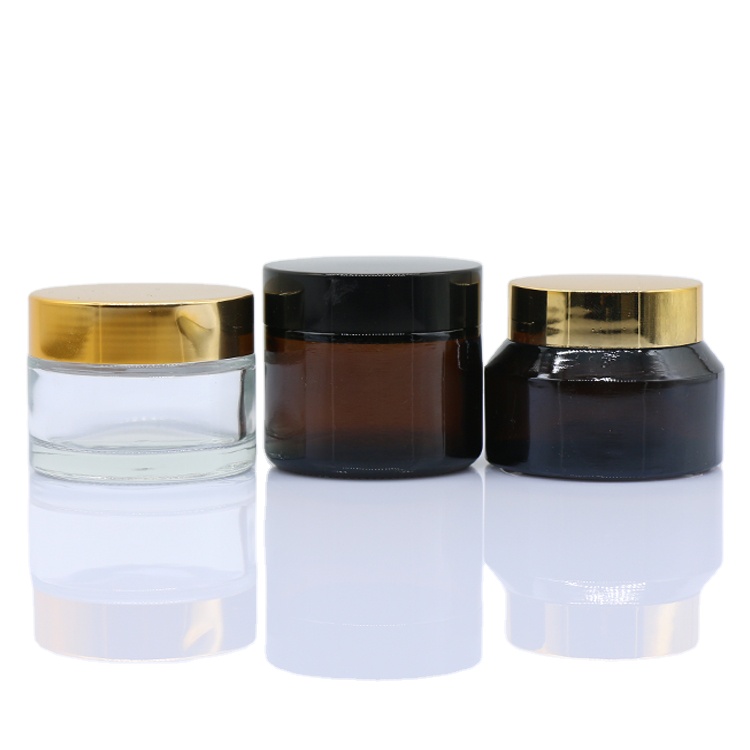 2 oz cream glass jar wholesale Small Round Empty Frosted Amber Clear Cosmetic Cream Glass Jar