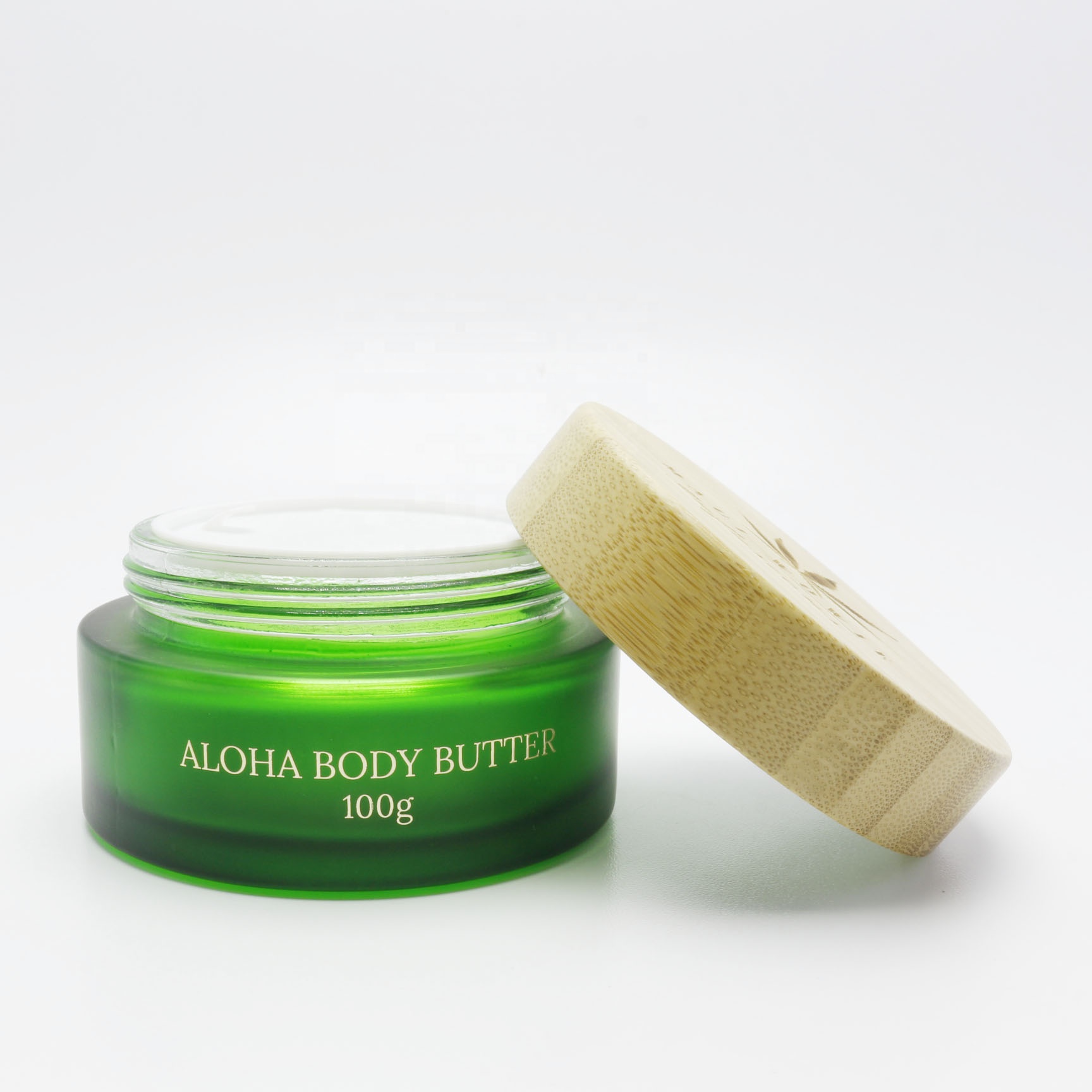2 oz frosted green Glass Jar Bamboo Lid  with nice and customized logo GJ-251K