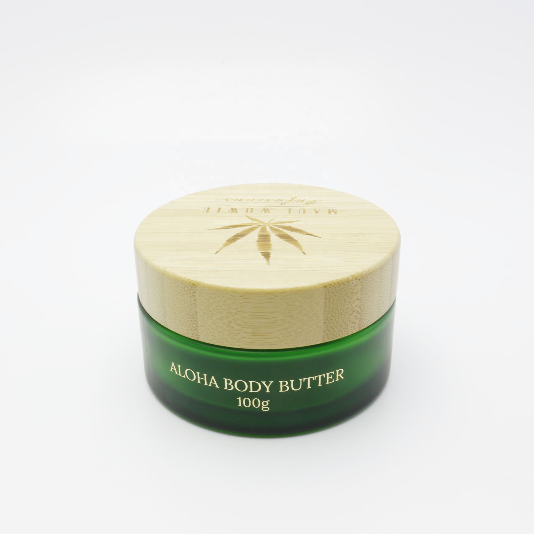 2 oz frosted green Glass Jar Bamboo Lid with nice and customized logo GJ-251K