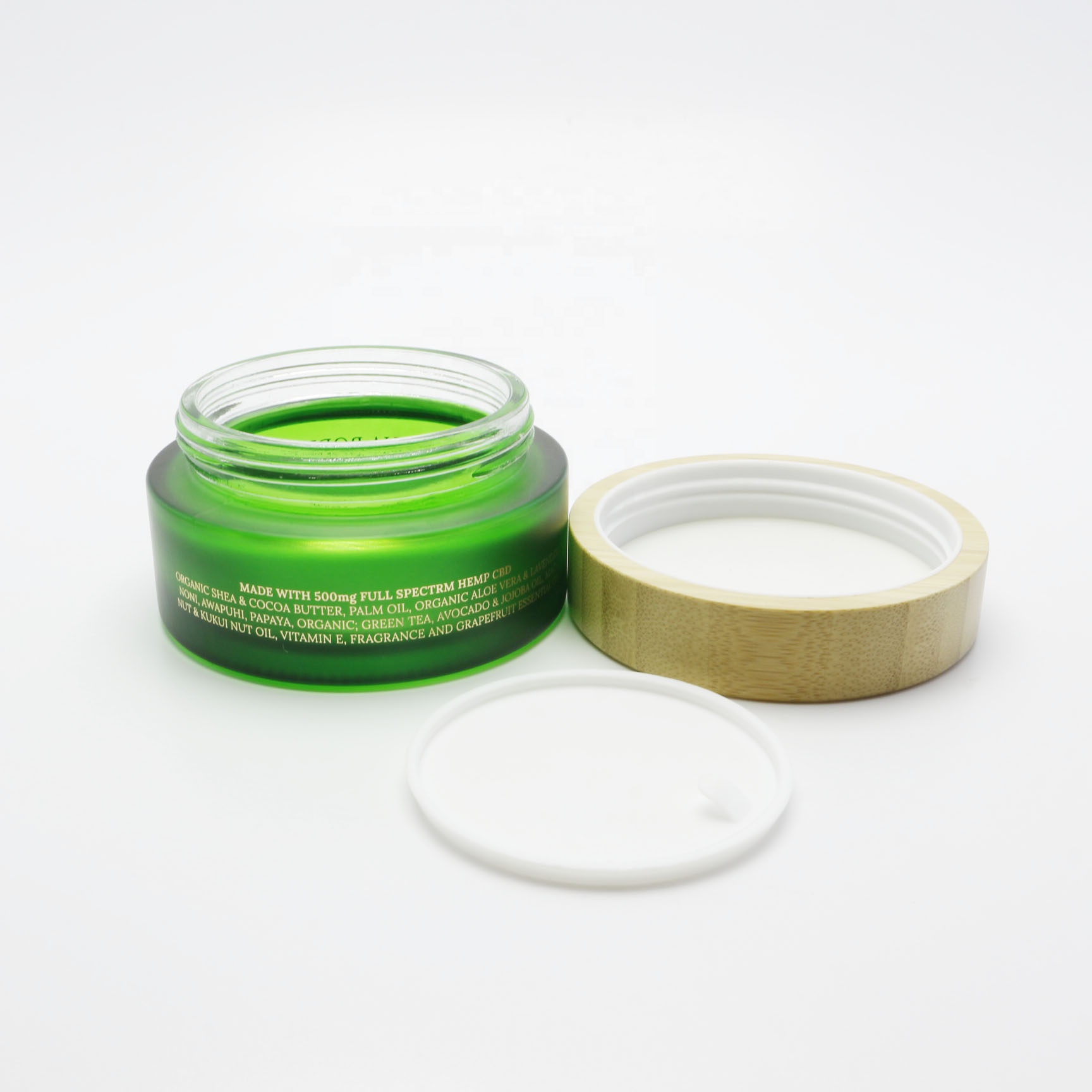 2 oz frosted green Glass Jar Bamboo Lid with nice and customized logo GJ-251K
